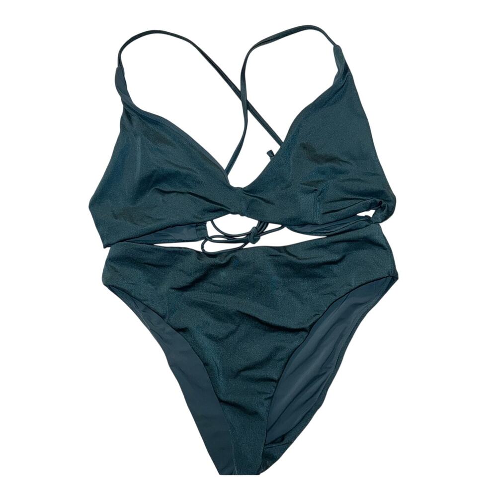 ANDIE teal shimmer string tie back lined high waist high cut beach bikini S